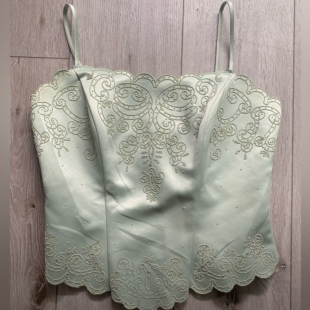 Mint Green Embellished Scalloped Corset Top Y2K